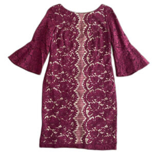 Danny and Nicole Maroon Lace Shift Dress Women's 10